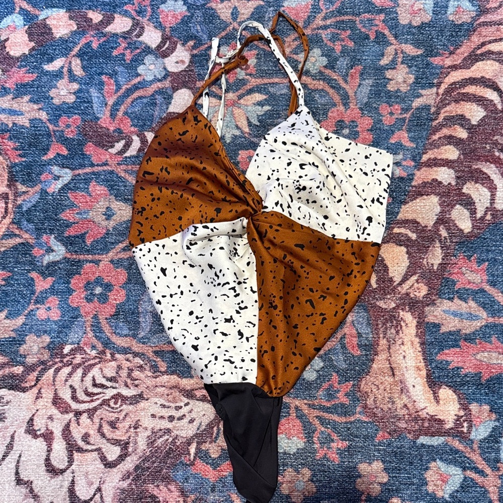 Stylish Women's Bodysuit in Brown and White
